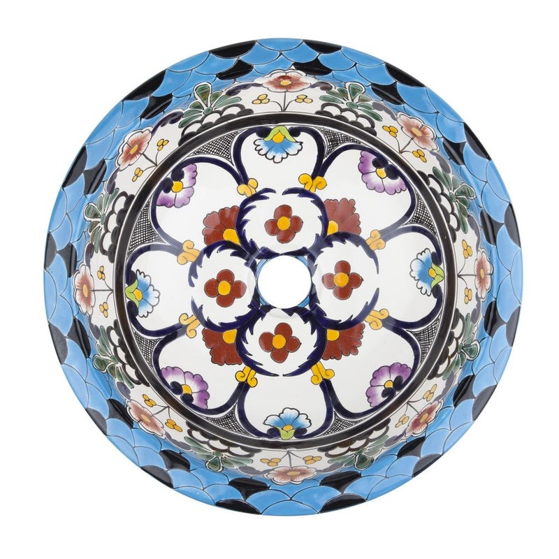 Meksykańska ceramiczna umywalka wpuszczana w blat Reina – mała okrągła umywalka łazienkowa 36 x 16 cm | Umywalka dekoracyjna