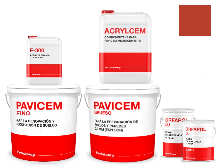 Kit microcemento 8 m2 bicomponente - paredes y suelos cerámica o mortero - poliuretano brillo-rojo alicante