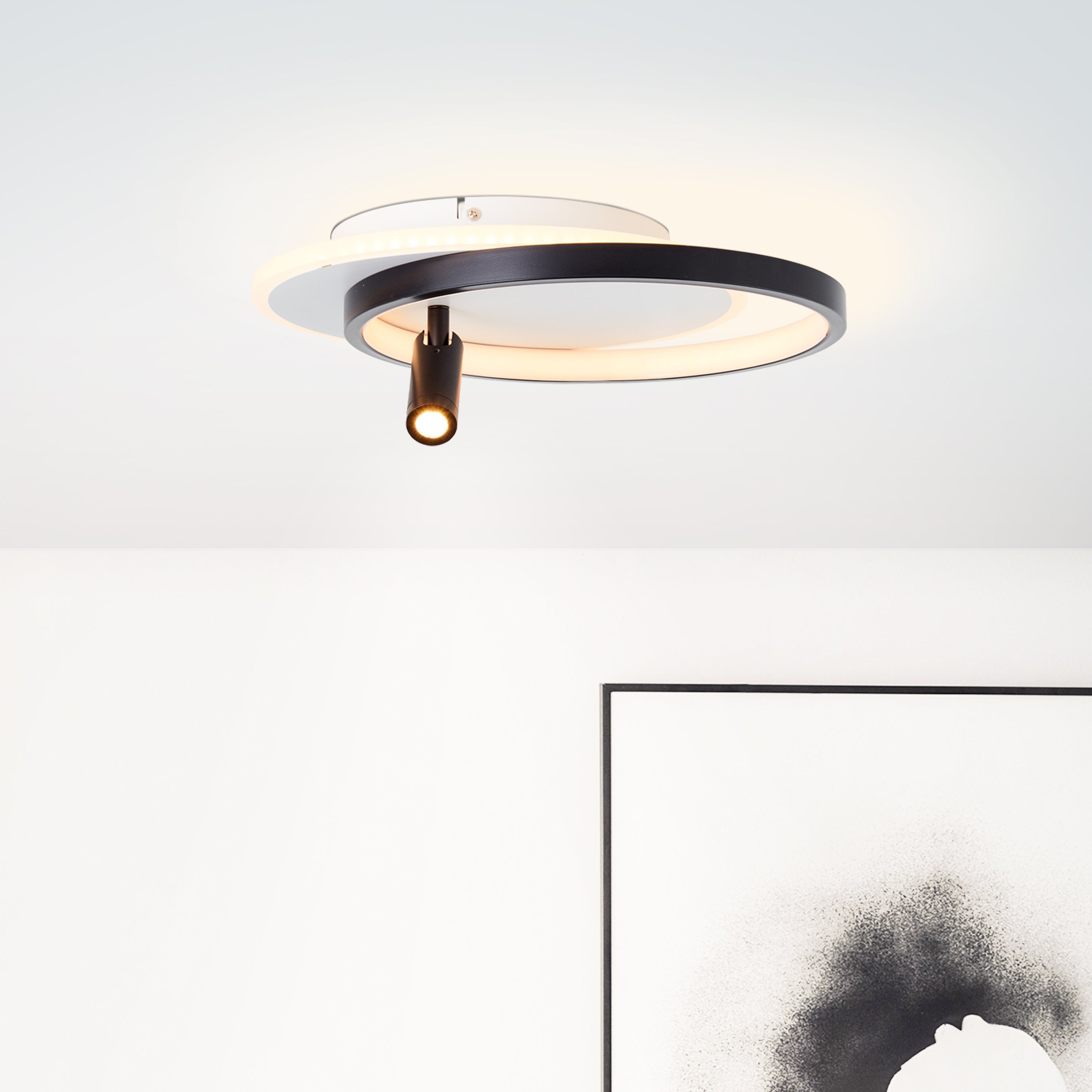 Plafon sufitowy LED Brilliant Eunomia 35x30cm 1 płomień czarny/biały, metal/plastik, 1x wbudowana dioda LED, 24W, (strumień świetlny: 2500lm, barwa św - 2