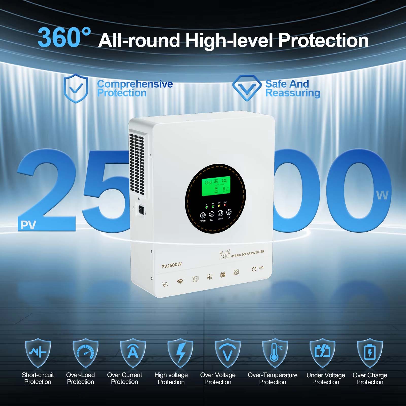 NICOLA Inversor Híbrido 12V 1800W Onda Pura Solar MPPT Integrado Conversor 12V DC 230V AC Sem Bateria para Casa Camping Energia Solar - 4