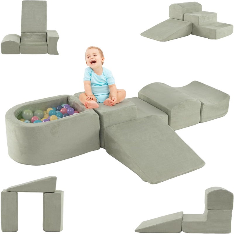 Tor Przeszkód dla Niemowląt 5 Szt. z Zmywalnym Pokrowcem, Klocki z Basenikiem z Piłeczkami, Moduł Motoryczny dla Dzieci powyżej 3 Lat (Zielony)