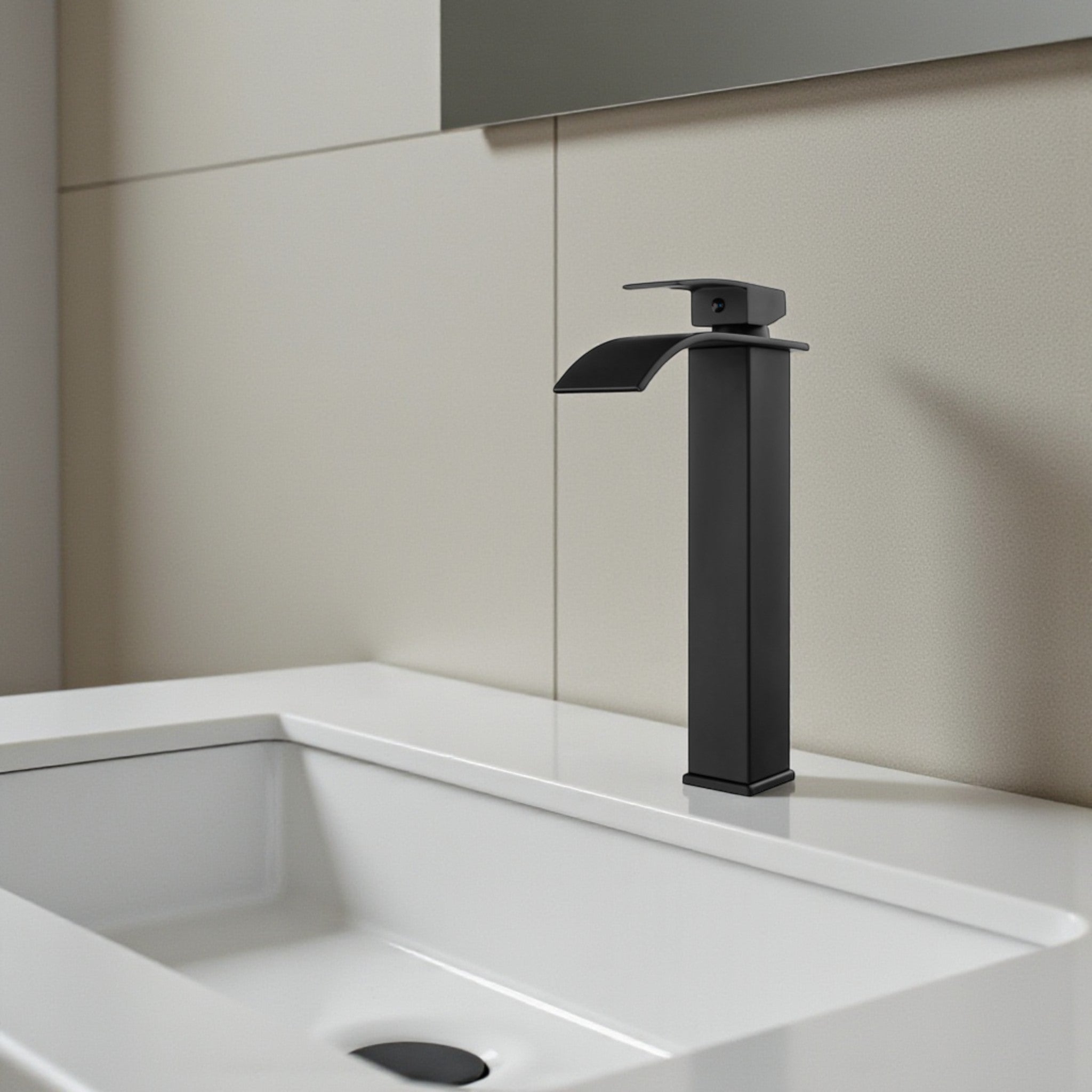 SILLA Grifo de Lavabo Moderno de Latón, tipo Cascada, Negro - 5