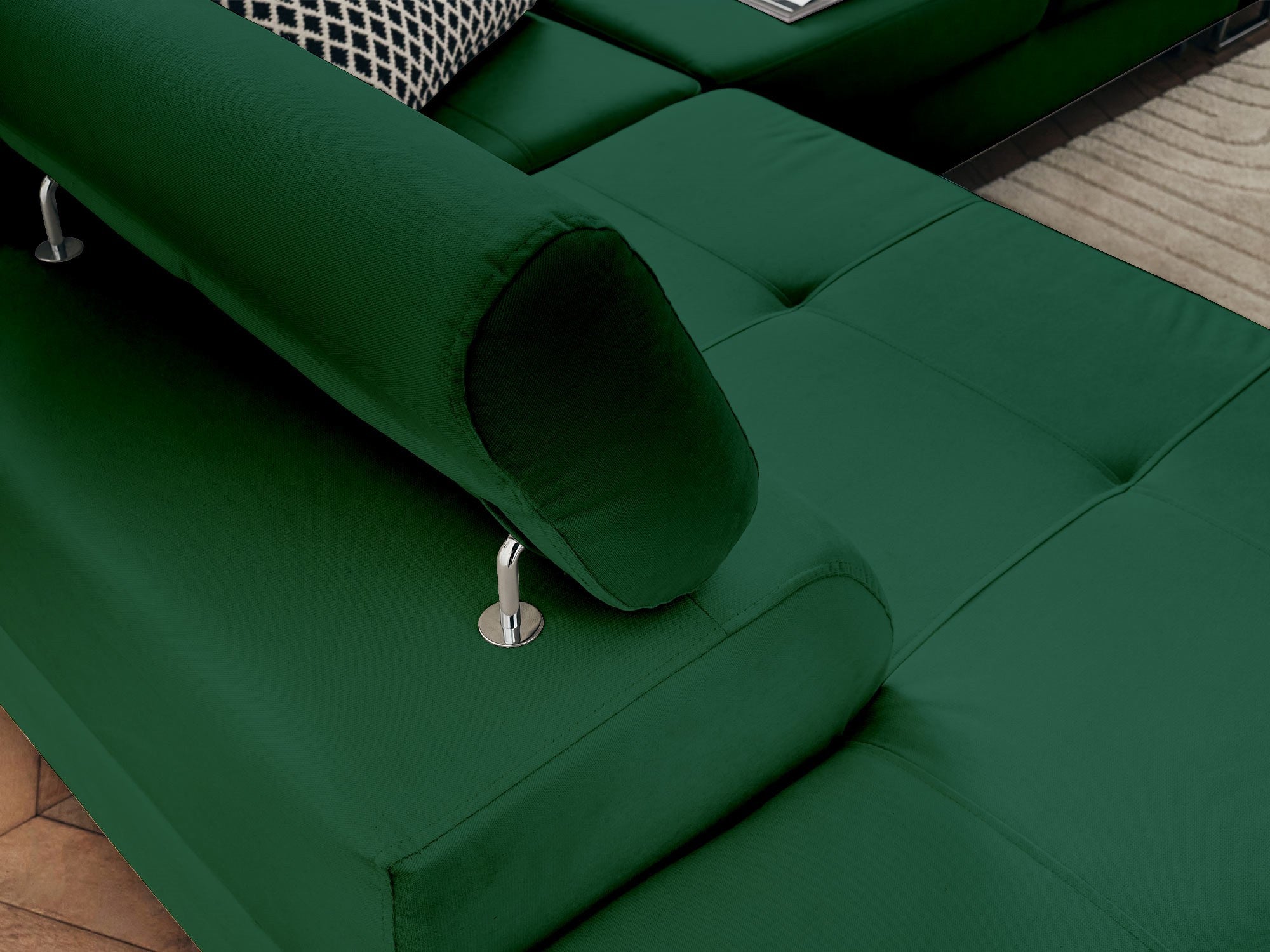 Canapé d'angle gauche convertible 5 places en velours vert - PABLO - Best Mobilier - 4