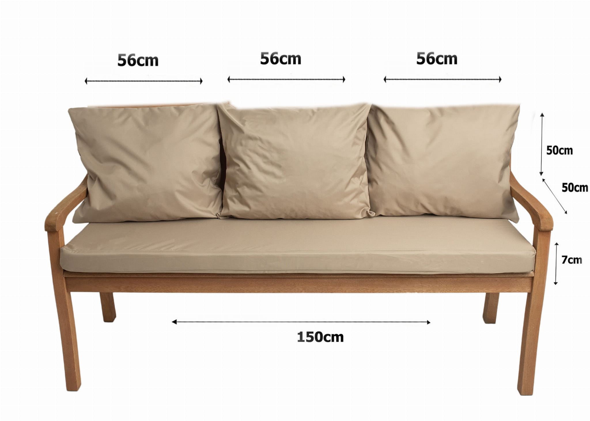 Coussins pour banc 150x50x7/3x50x56cm, coussins pour Banquette jardin Beige, Coussin extérieur/intérieur, Coussins 3places pour balancelle - 3