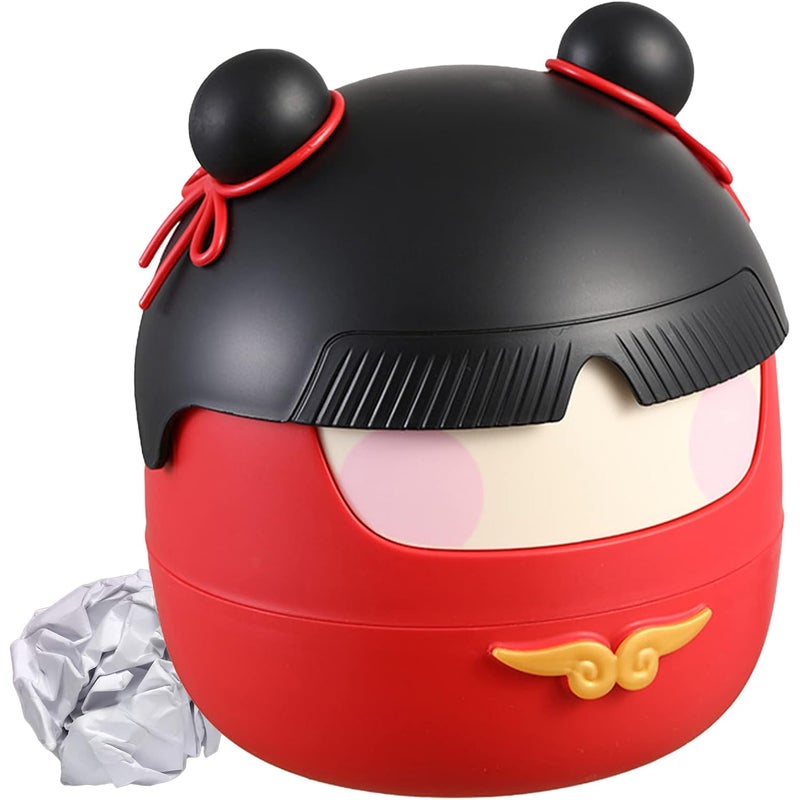 Miniaturowy kosz na śmieci z pokrywką, uroczy, przenośny kosz na śmieci w kreskówkowym stylu, do domu i kuchni