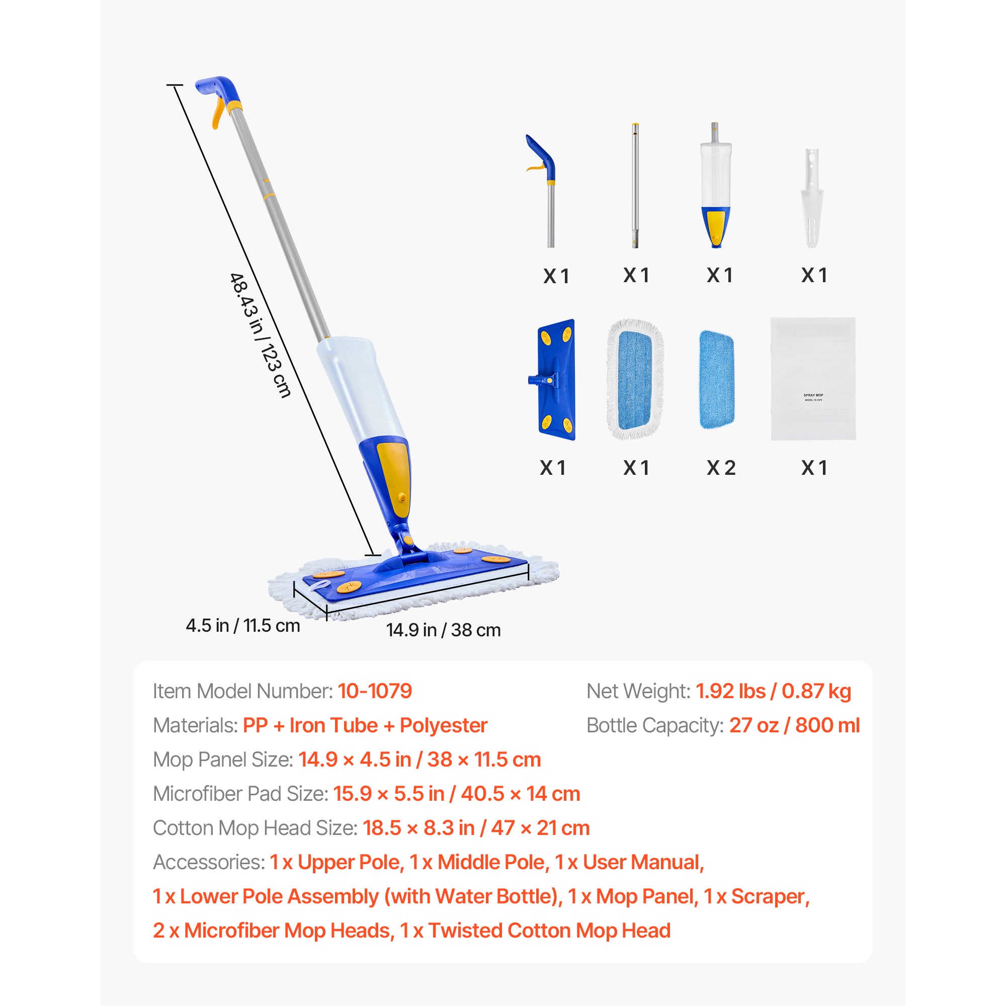 Balai Serpillere Vaporisateur avec Reservoir deEau Rechargeable 800 mL SucceBuy, Tampons Lavables en Microfibre et Coton Torsade - 7