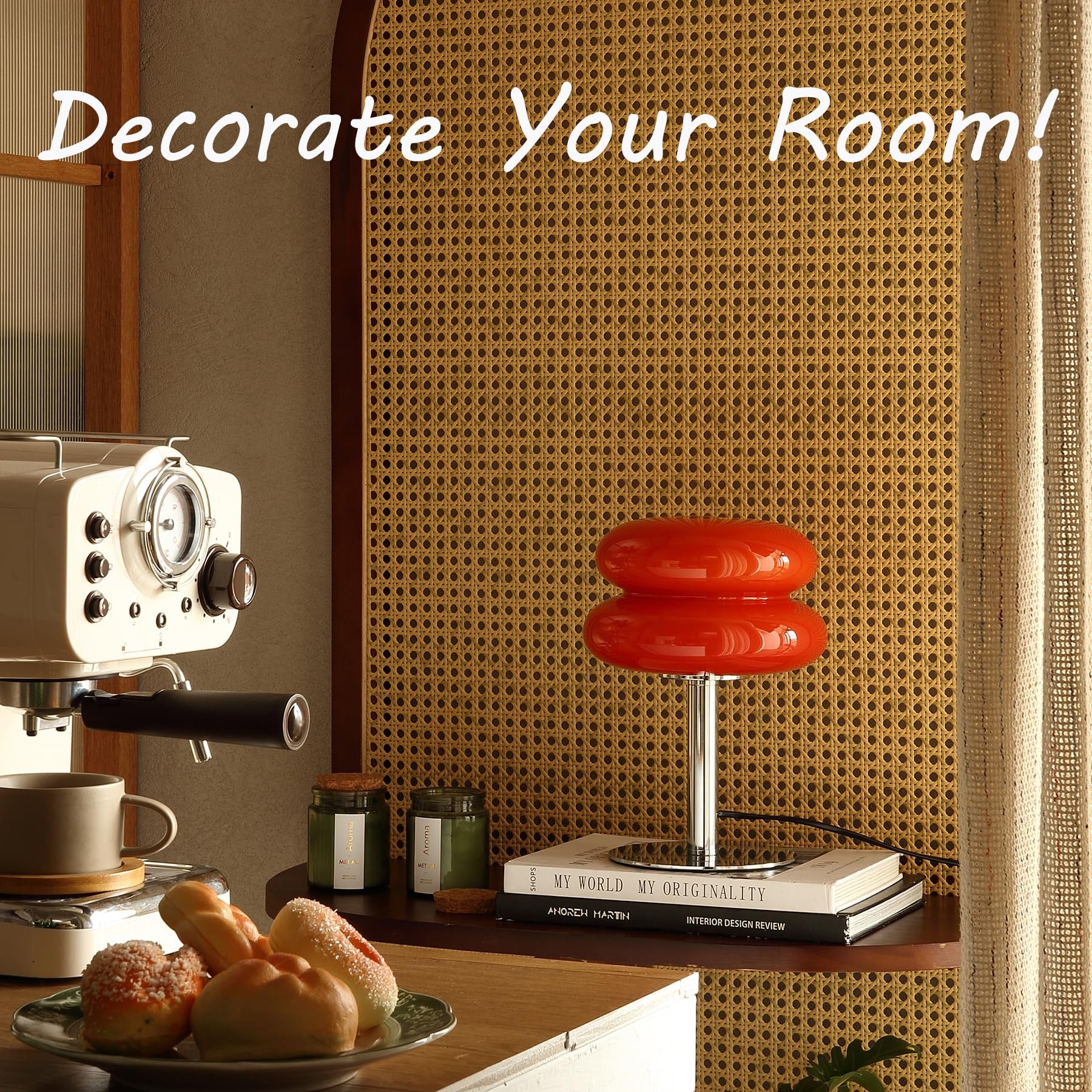 Lampe de chevet en verre pour chambre à coucher, lampe champignon, lampe USB en forme de tarte aux œufs, 3 Températures de couleur, Rouge - 4