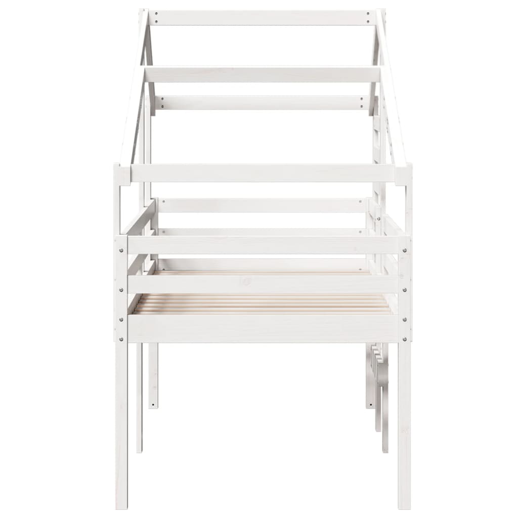 Lit haut avec toit blanc 75x190 cm bois de pin massif - 5