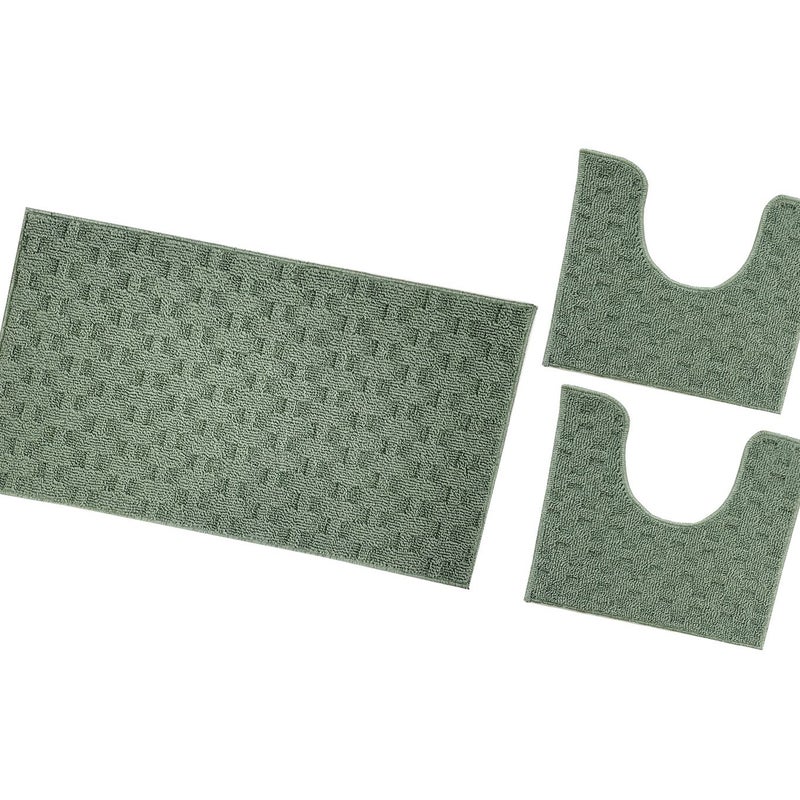 Dywanik łazienkowy 3D Miękki Spleciony Chłonny Antypoślizgowy Zmywalny Dywanik Nocny Zestaw 3-Częściowy Zielony