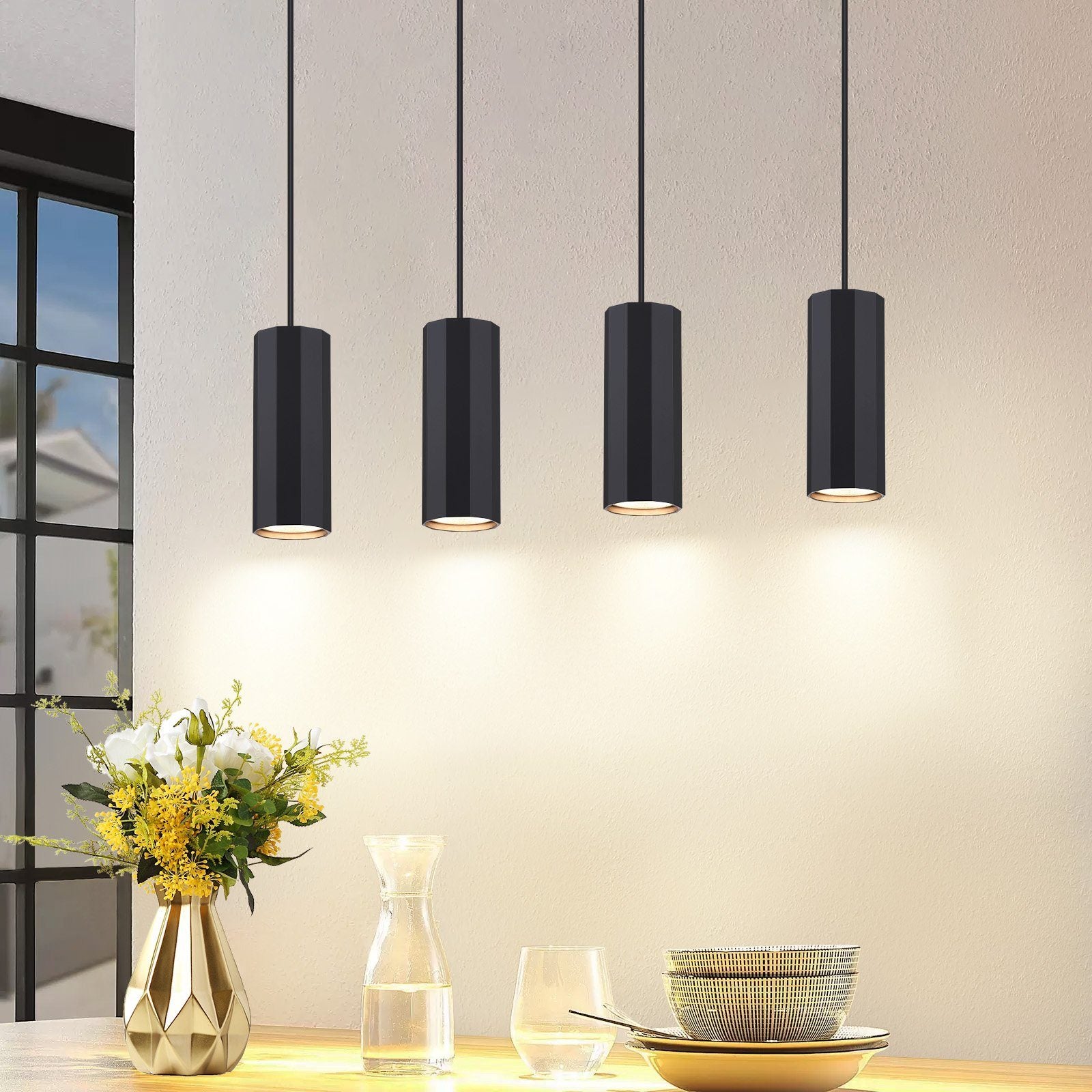 NETTLIFE Czarna metalowa lampa wisząca o średnicy 60 cm GU10 4-płomieniowa lampa industrialna do salonu nowoczesna do kuchni i sypialni