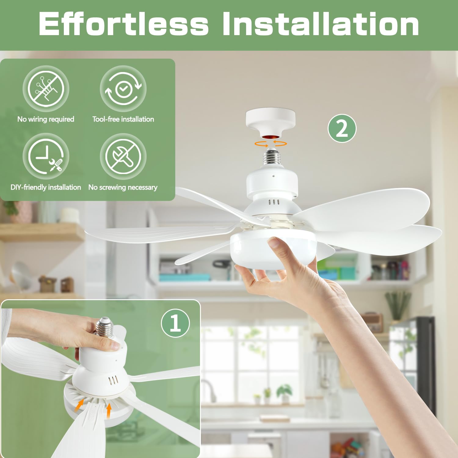 Ventilateur de plafond avec lumière et télécommande, ventilateur de plafond LED dimmable 40 W avec douille E27, 6 pales, 3 vitesses, minuterie - 3