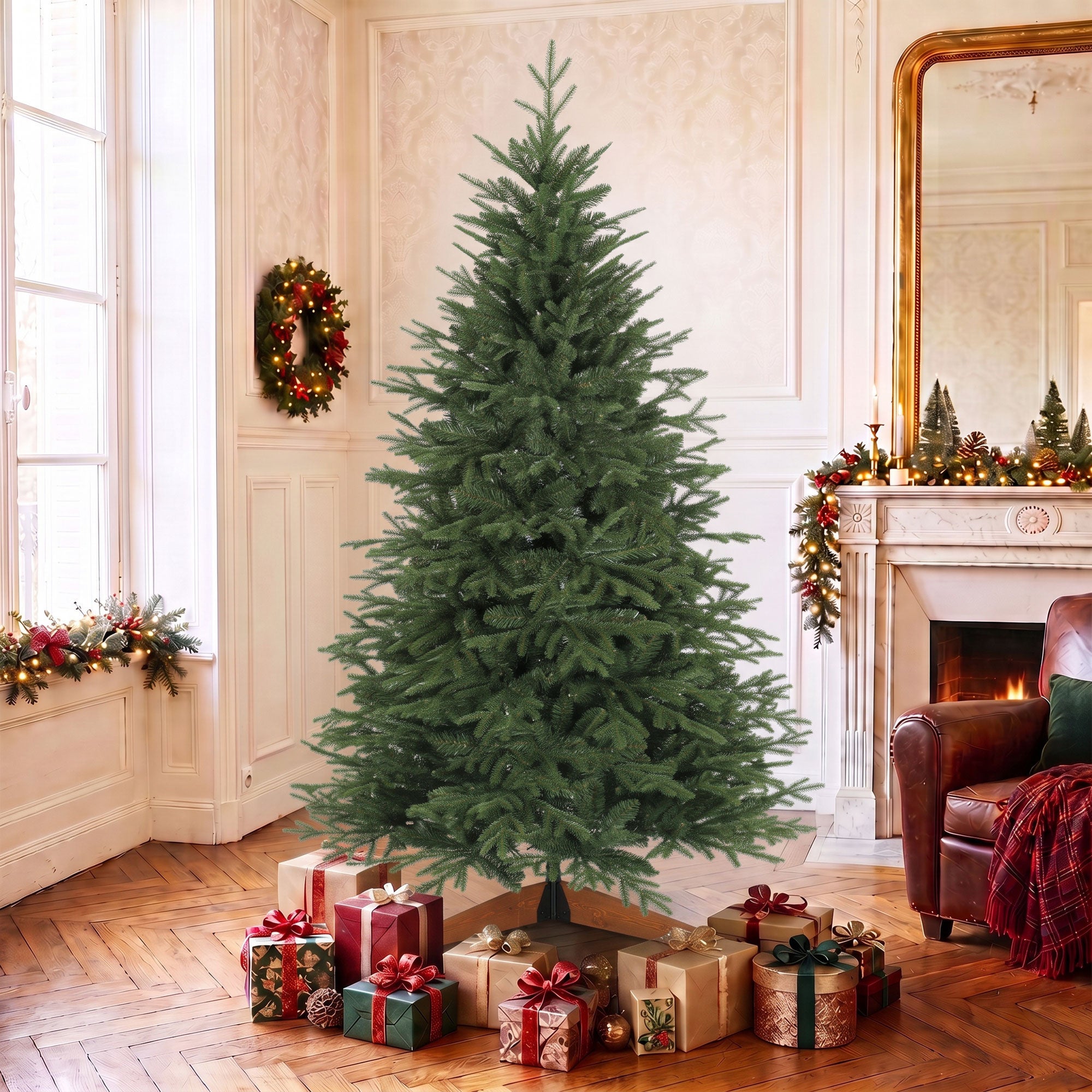 Sapin Noël artificiel 180cm 2081 branches PE PVC ignifugé support bois ...