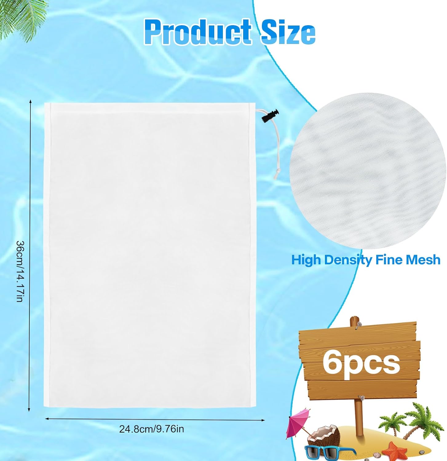 6 Sacs Filtrants Pour Aspirateur De Piscine - Nylon Blanc 31x23cm - Anti-Débris Et Feuilles