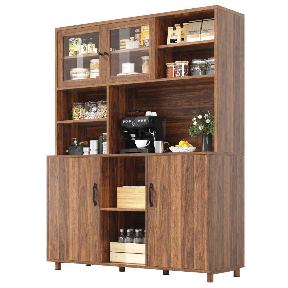 Armoire haute LED 140x40x185cm meuble salon cuisine buffet couleur noyer rétro portes coulissantes en verre rangement - 9