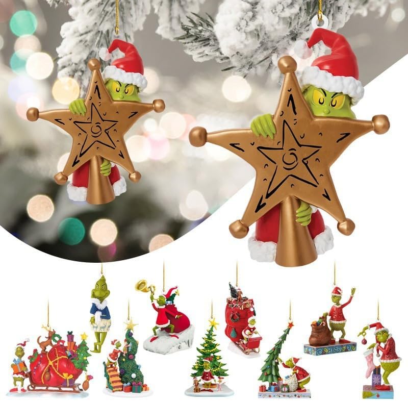 płaskich, dwuwymiarowych ozdób choinkowych Grinch – ozdoby świąteczne w stylu bajkowym - 7