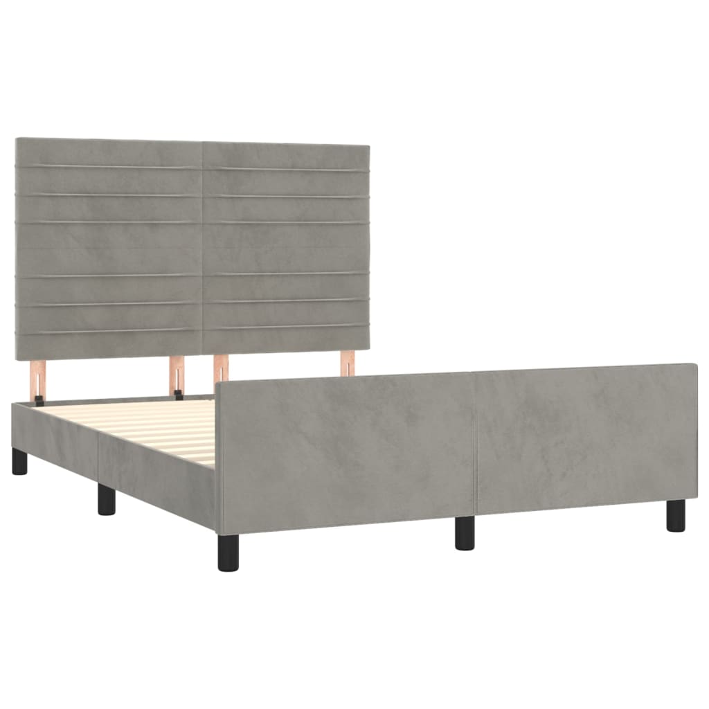 Cadre de lit sans matelas en velours gris clair pour la chambre, 140 × 200 cm - 4