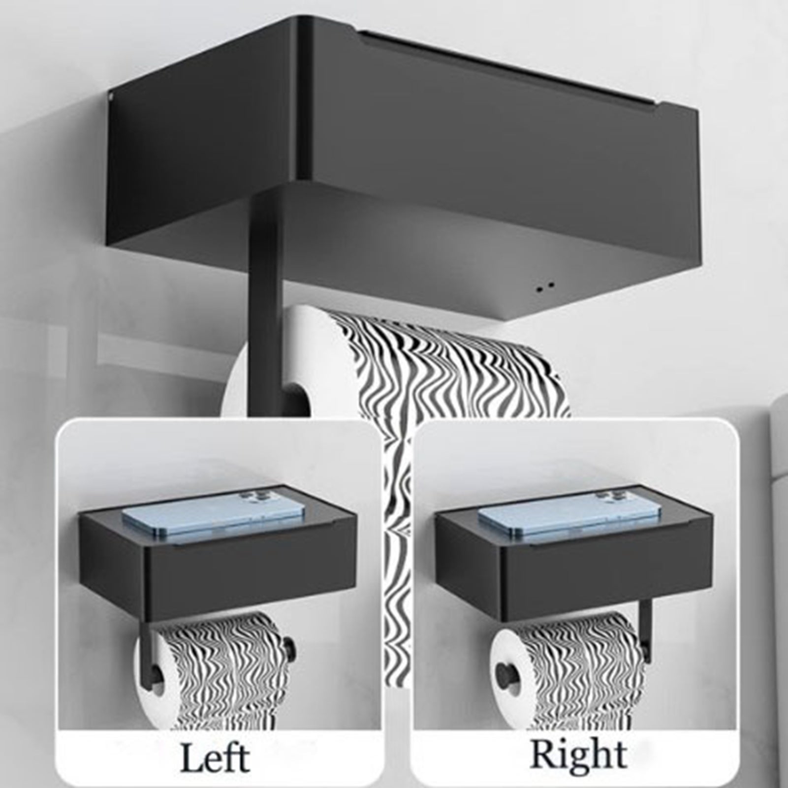 Boîte à mouchoirs en acier inoxydable noir avec porte-rouleaux de papier sans perforation Porte-carton pour papier hygiénique - 3