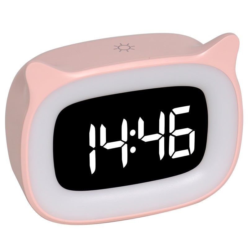 Réveil Enfant Educatif LED – Veilleuse Multicolore, 18 Mélodies, Double Alarme, Design Mignon Blanc