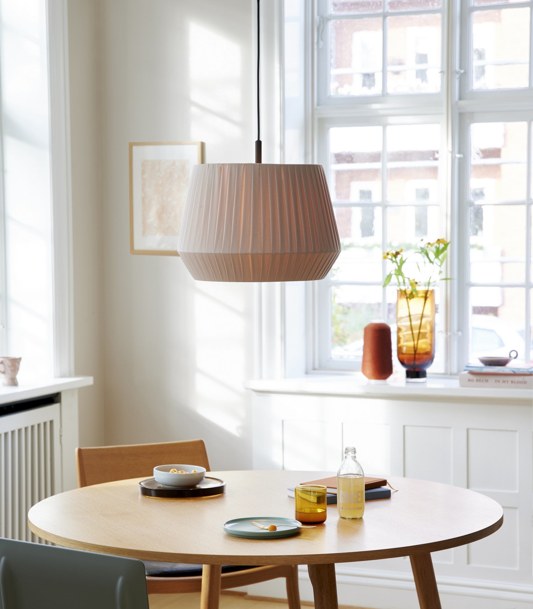 Skandynawska czarna lampa sufitowa z beżowym bawełnianym abażurem ø40cm DICTE Nordlux