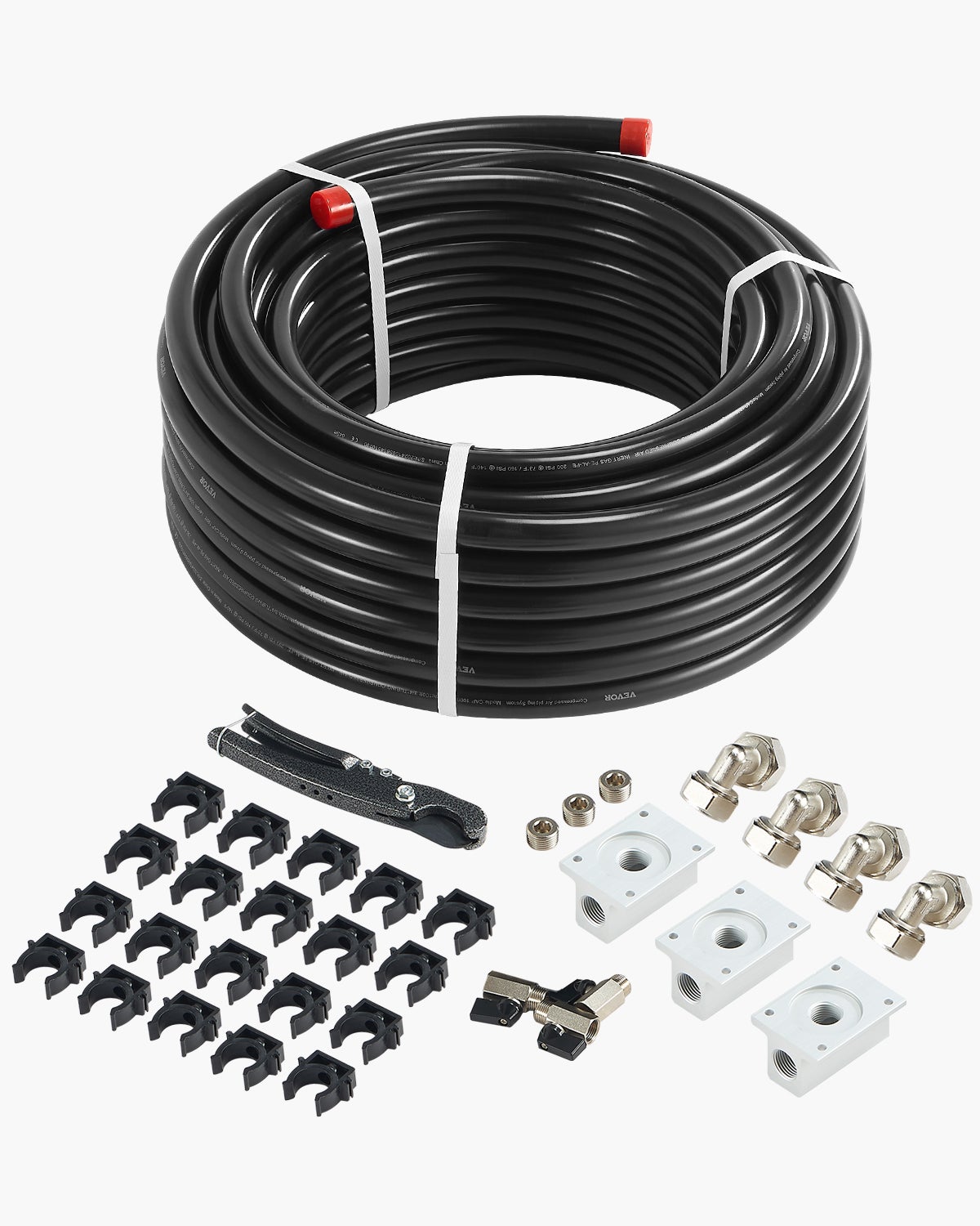 Kit de conducte pentru aer comprimat VEVOR, 30,48 m x 19,05 mm, conducte din aluminiu PEHD, etanș, ușor de instalat, pentru garaje și ateliere, negru