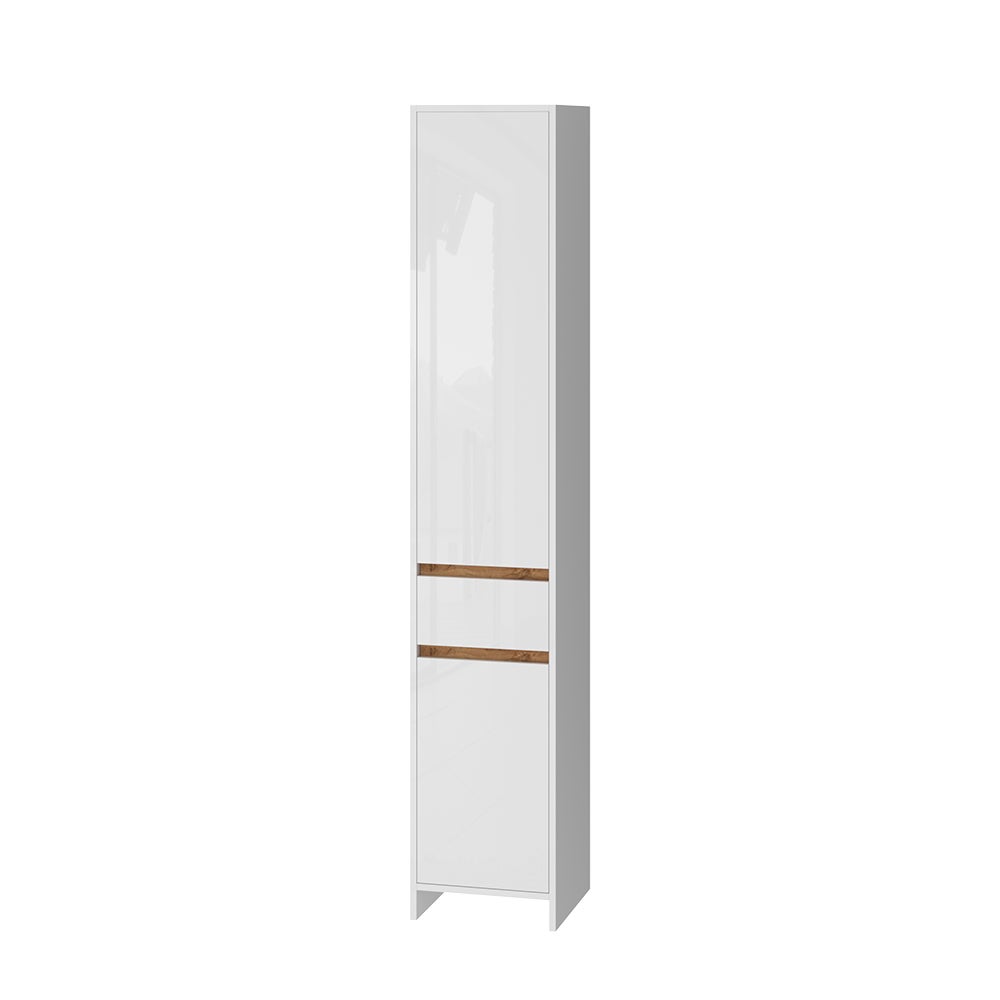 Vicco Szafka łazienkowa Detmold, Biały wysoki połysk/złoty dąb power, 35 x 190 cm z 2 drzwiami i jedną szufladą