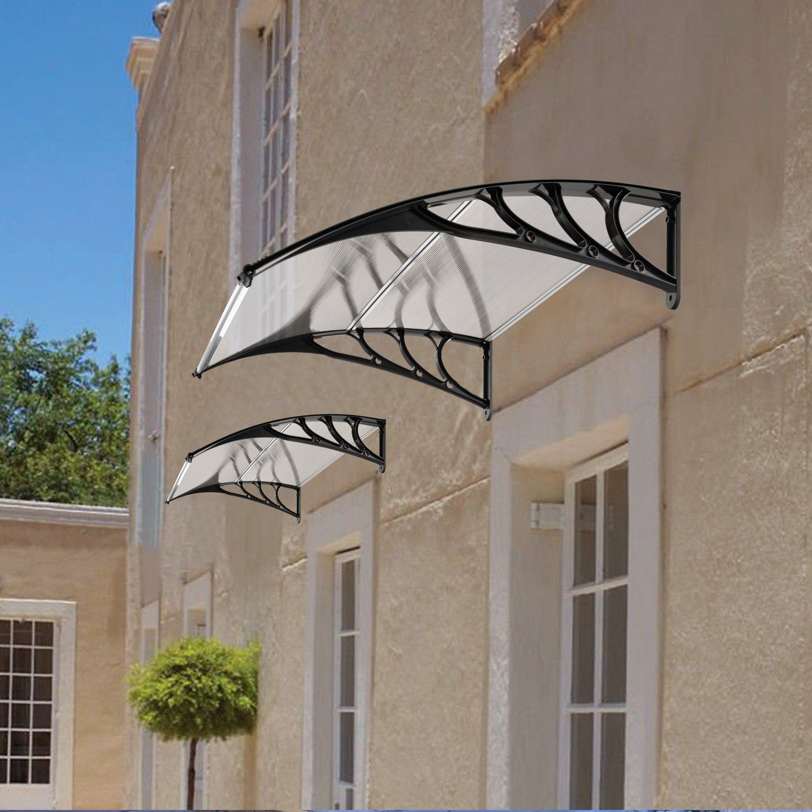 Toldo para porta de entrada 102 x 99 cm Proteção solar, marquise para porta e janela exterior Placa em policarbonato Proteção contra chuva - 2