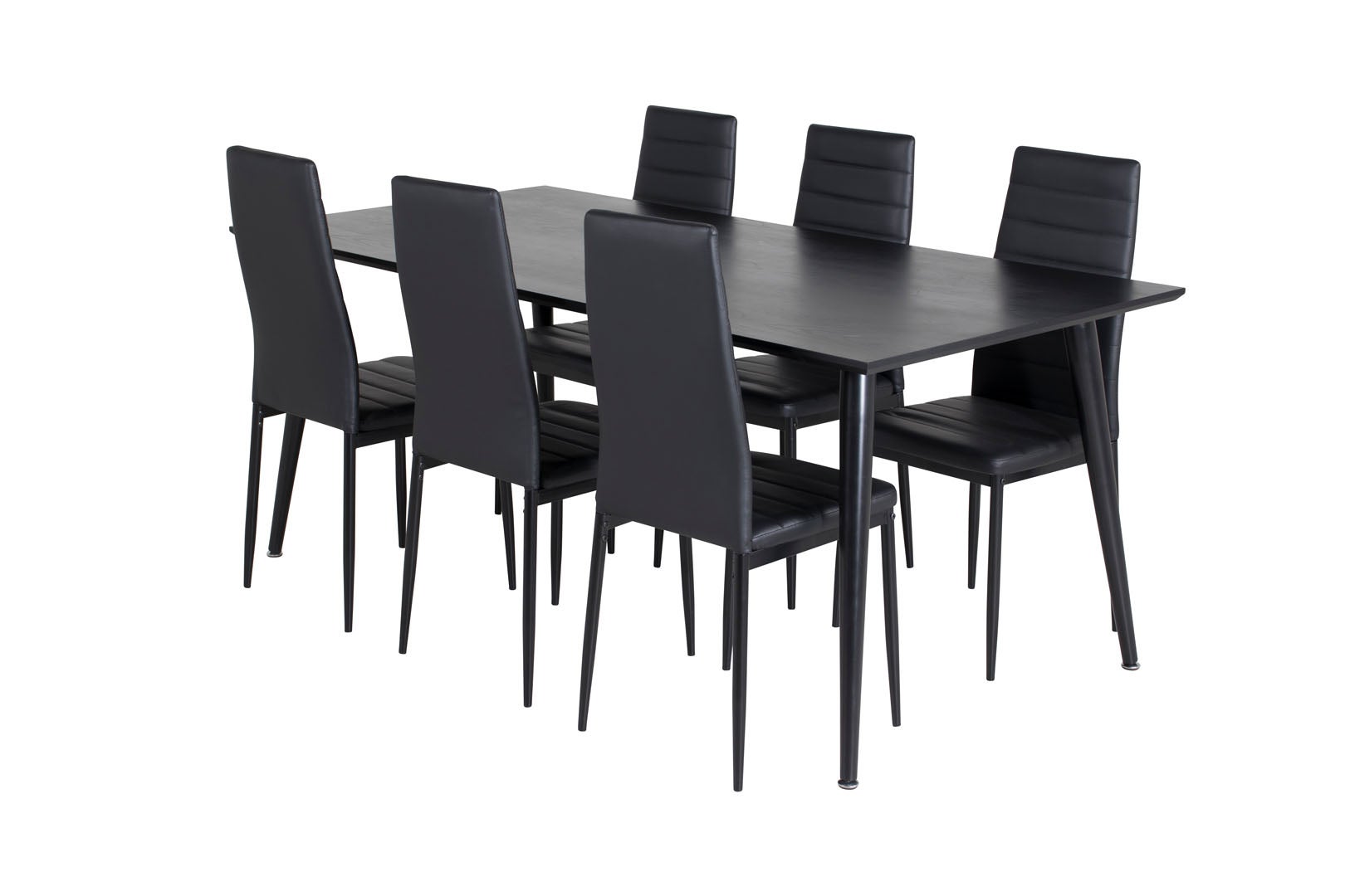Dipp180x90BLBL zestaw do jadalni stół do jadalni czarny oraz 6 Slim High Back krzesło stołowe skóra syntetyczna czarny.