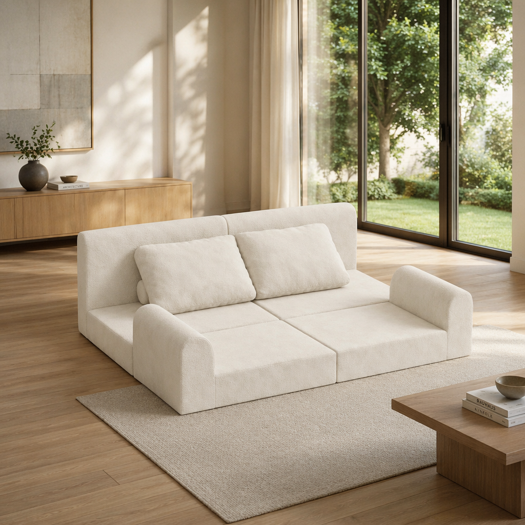 Canapé-lit pliant multifonction, Canape 2 places mousse à mémoire de forme et soutien dorsa, peut servir de couchage une place-Beige - 2