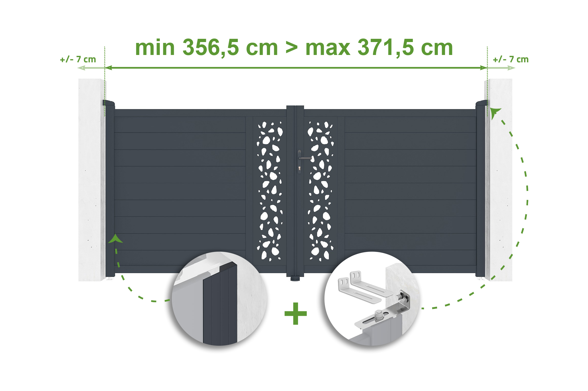 Brama skrzydłowa regulowana szerokość 3,5m SUNNY H.160cm szare aluminium
