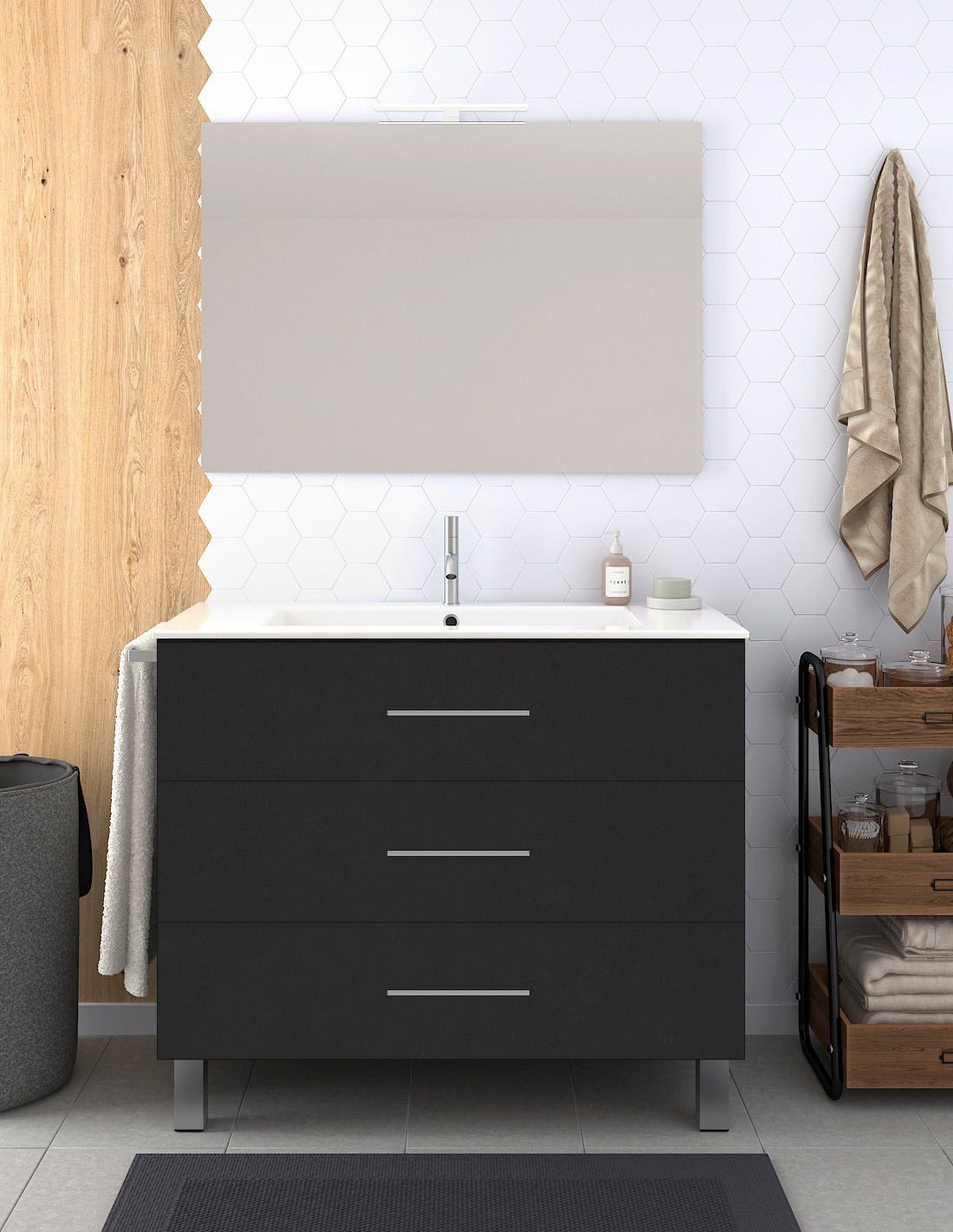 Meuble de salle de bain Ribera avec 3 tiroirs avec lavabo et miroir ...