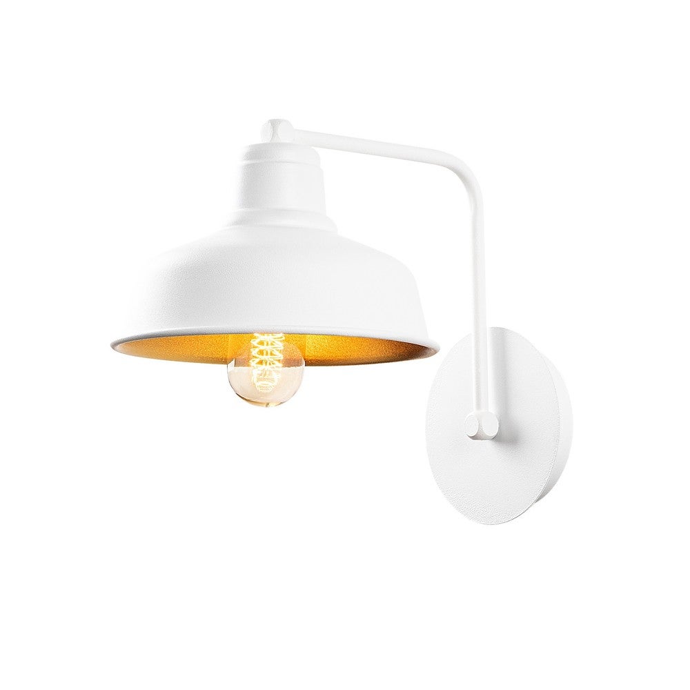 Lampa ścienna Harvey w stylu vintage z białym metalowym kloszem i złotym wnętrzem - 3