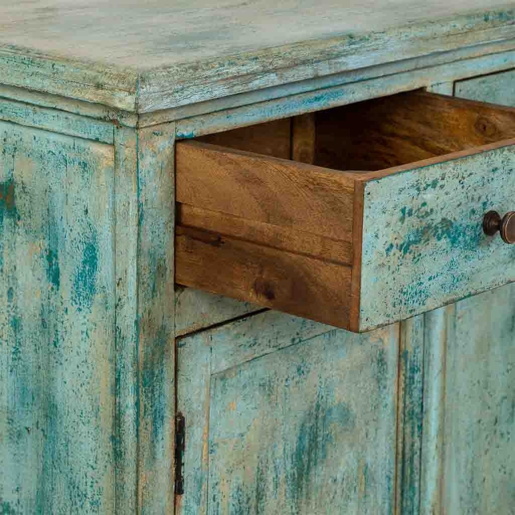 Credenza in legno fatta a mano color turchese 160x40x100h cm - 6