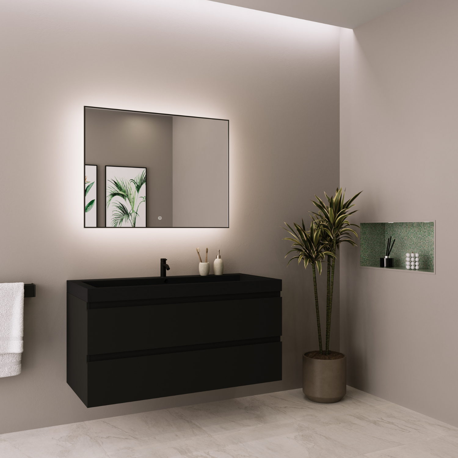 LOMAZOO meuble de salle de bain Monaco noir mat - lavabo noir -100cm - 11