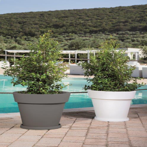 Pot de Fleurs Begonia avec soucoupe en résine Rond H45 Gris Ø 50Cm - 4