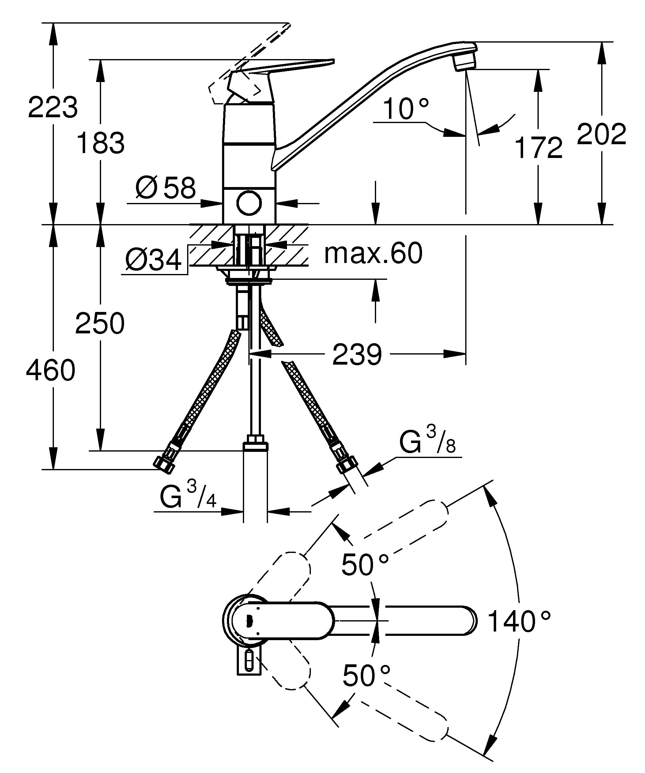 Grohe Eurosmart Cosmopolitan Mitigeur Cuisine chromé avec système de verrouillage (31161000) - 3