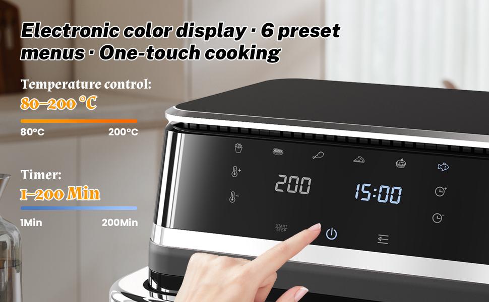 Friteuse à air 12L multifonction, cuisson saine 80% moins de graisse, écran tactile, 80-200°C, minuterie 200 min - 3