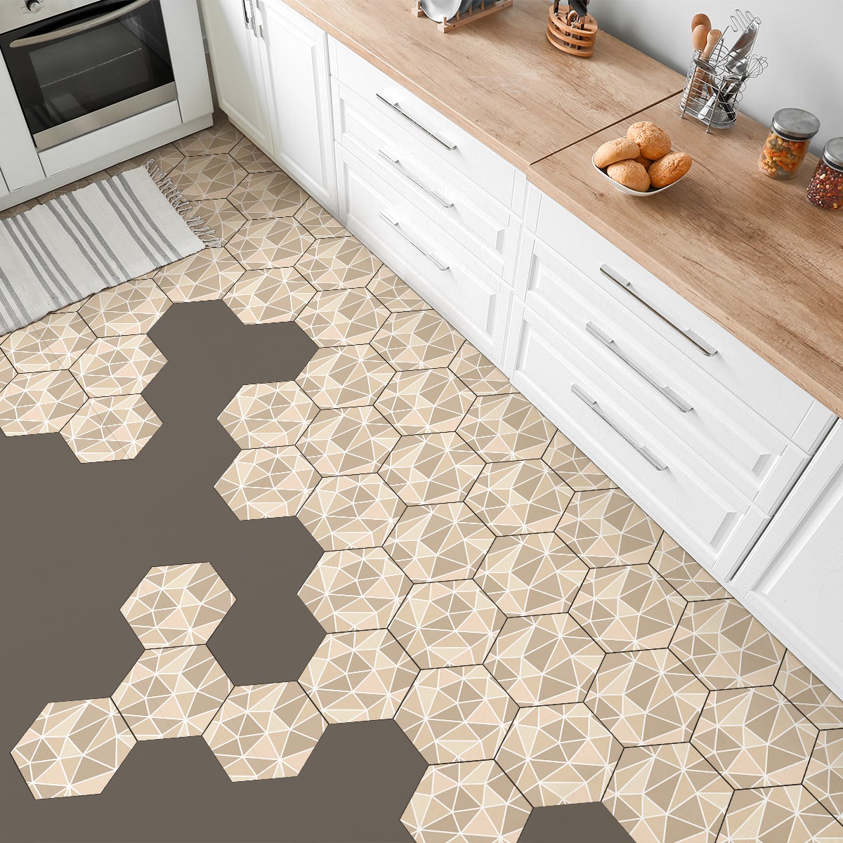 Vinilo baldosas de terrazzo marettimo antideslizante - adhesivo pared - sticker revestimiento - 1 adhesivo 60x135cm-10stickershexagones30x26cm