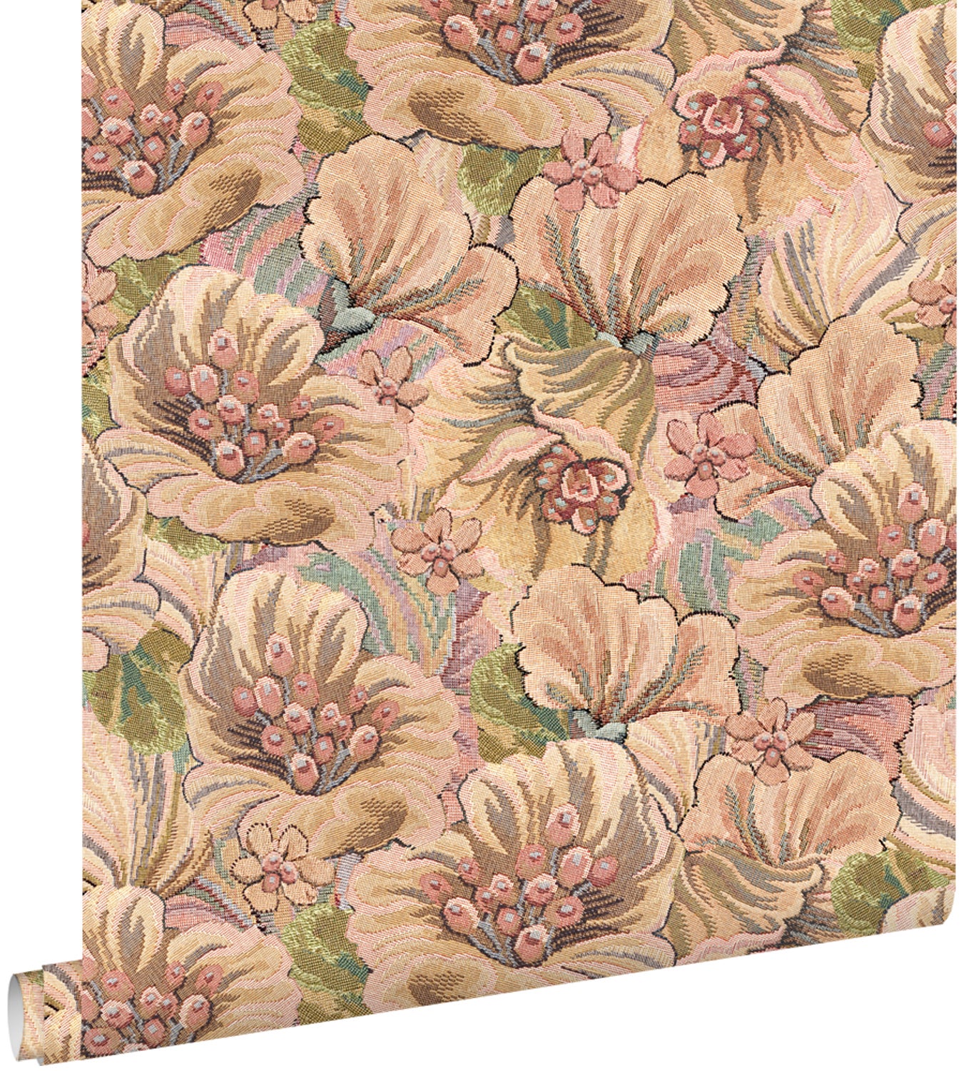 Tapeta kwiatowy wzór brązowym,beżowymIstarego różu - 50 x 900 cm - ESTAHOME