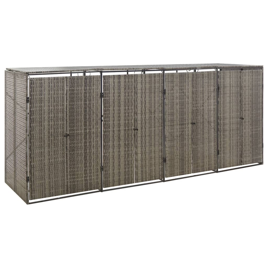 Osłona na 4 kosze na śmieci, szara, 274x80x117 cm, polirattan vidaXL