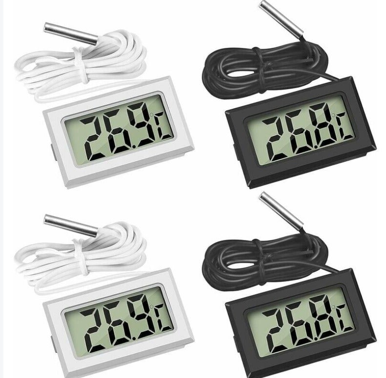 (2X czarny, 2X biały, 46x28x15mm) Mini cyfrowy termometr LCD z czujnikiem temperatury Tester czujnika temperatury