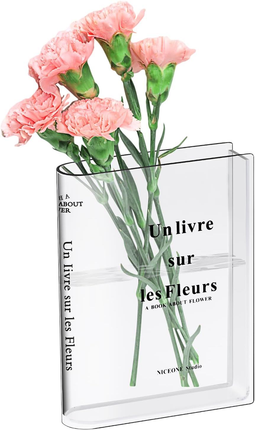 Przezroczysty akrylowy wazon na książki, wazon w kształcie książki, wazony na książki w kształcie tulipana na kwiaty, dekoracja stołu w sypialni