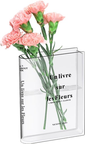 Vaso Portafoto In Acrilico Trasparente A Forma Di Libro - Moderna Decorazione Da Tavolo Con Fiori