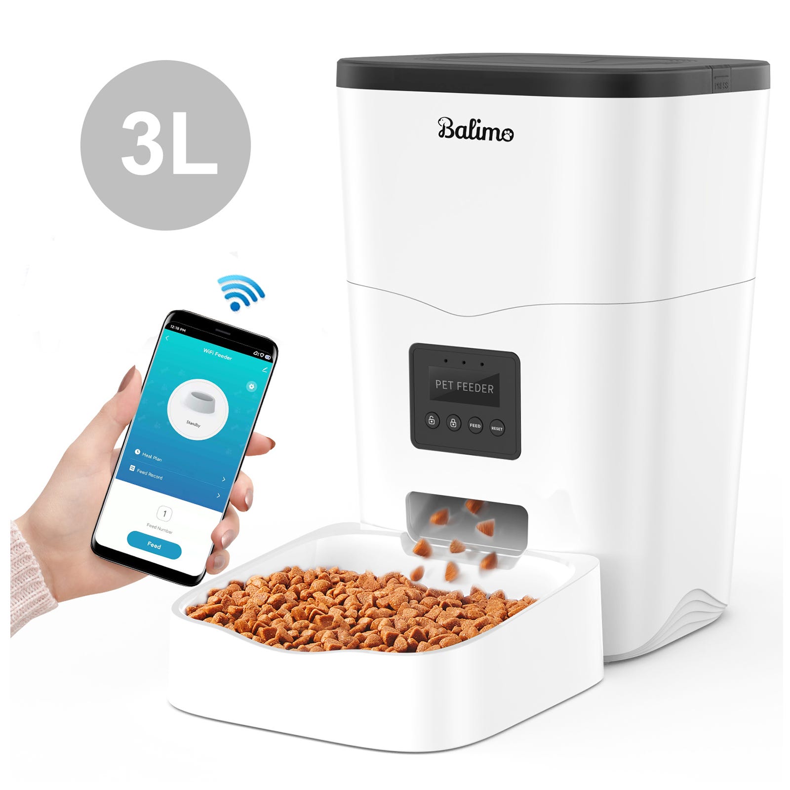 Balimo WIFI Distribuidor de Croquetas 3L para Gatos/Perros Control