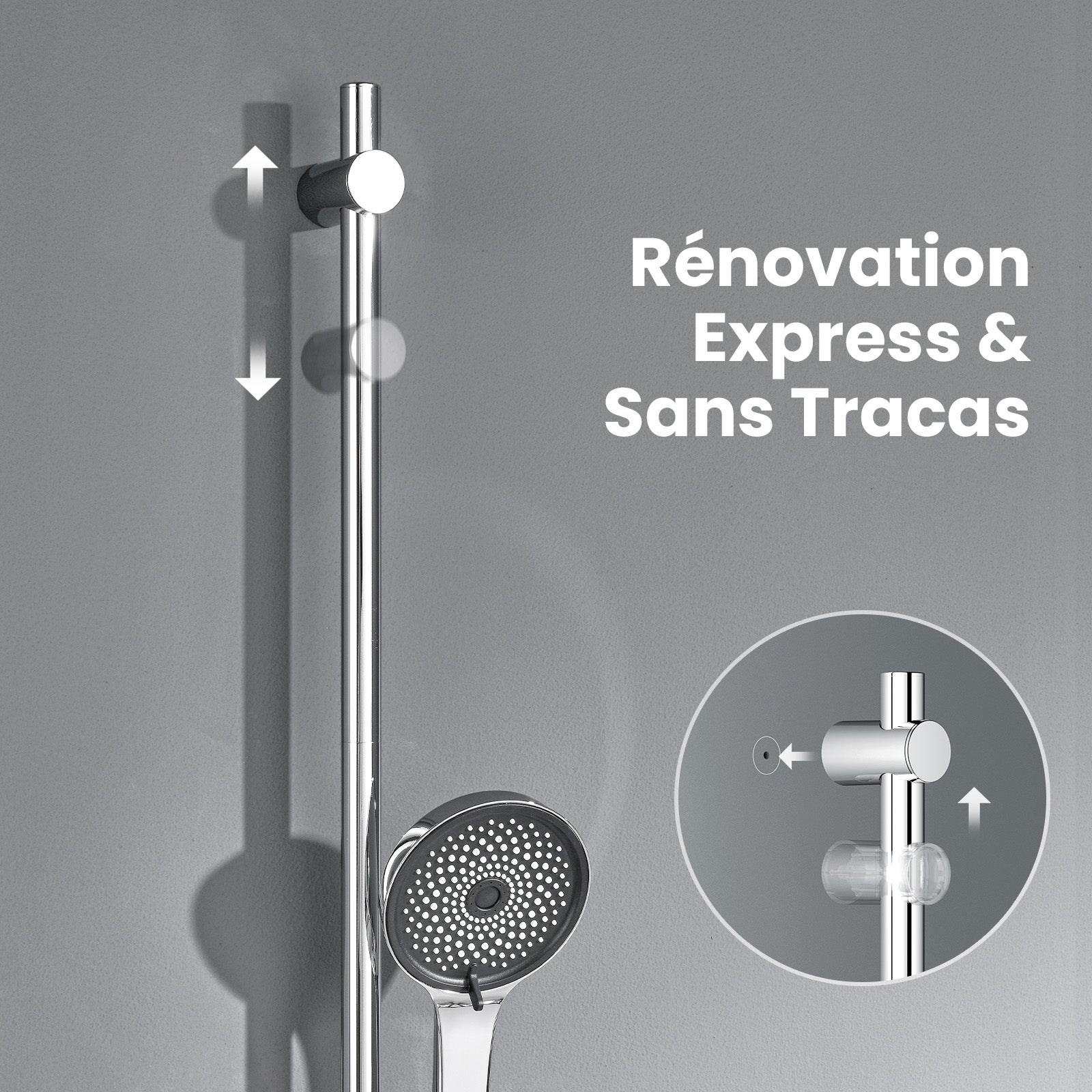 Auralum max Barre de Douche en Acier Inox avec Douchette 5 Jets,Réglable 700mm,Support Coulissant à 360°, Étagère de Rangement Incluse,Chrome - 4