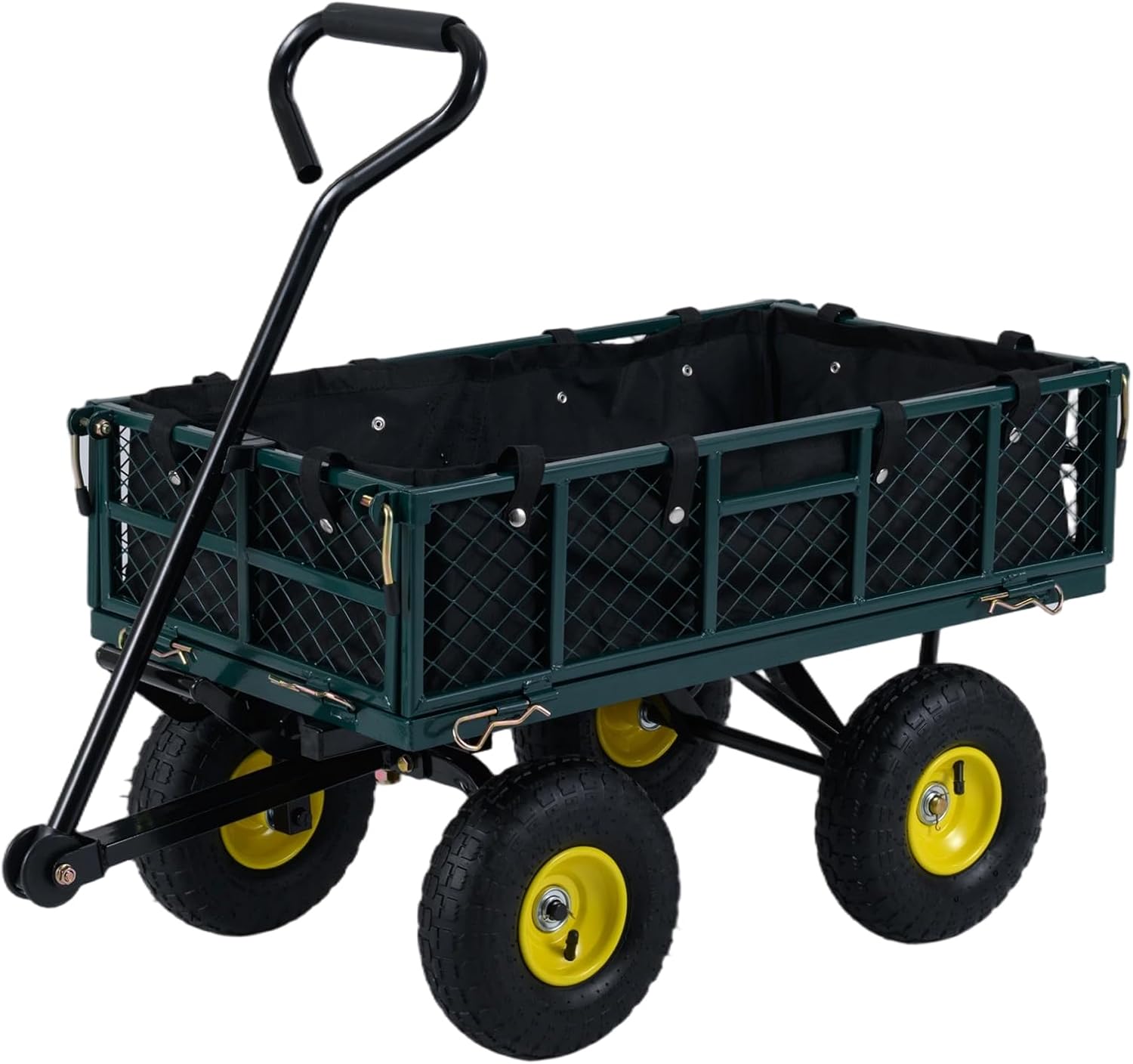 Giantex carrito jardín metálico, capacidad 408 kg, carretilla de obra plegable 2 en 1, laterales de malla extraíbles y bolsa, asa ajustable y giro