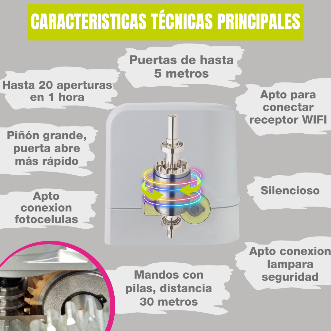 Motor para puerta corredera de garaje - Hasta 800kg incluye 2 mandos y central electronica. Cierre Automatico, Paro Suave. - 4