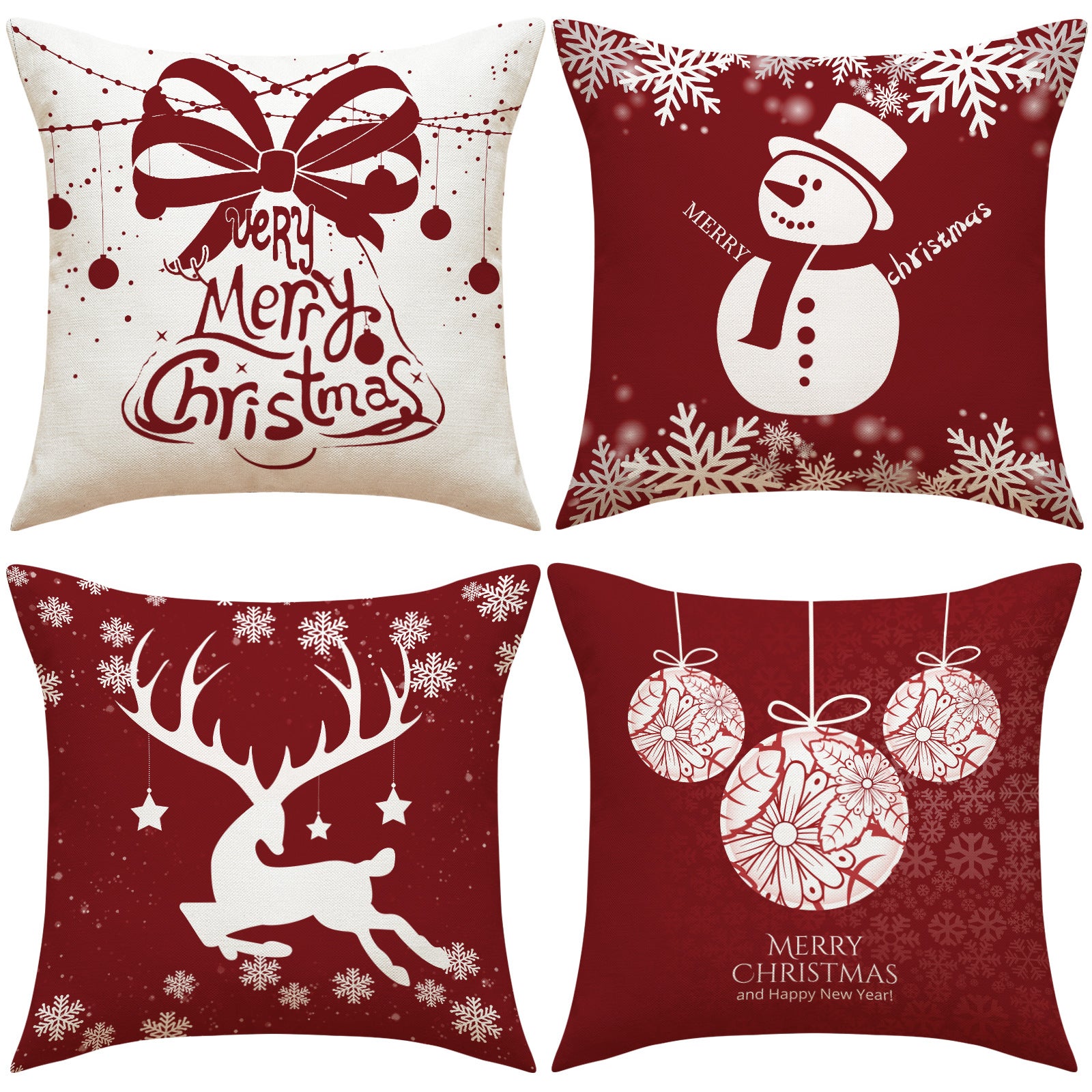 Housse De Coussin Noel Lot De 4, Coussins Décoratifs Noël En Lin