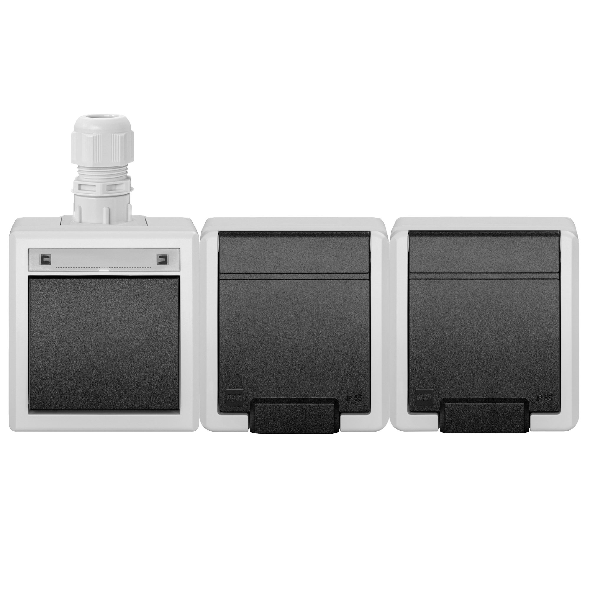 AQUANT 2K Zestaw Gniazdo Podwójne Natynkowe + Łącznik Schodowy IP65 Szare