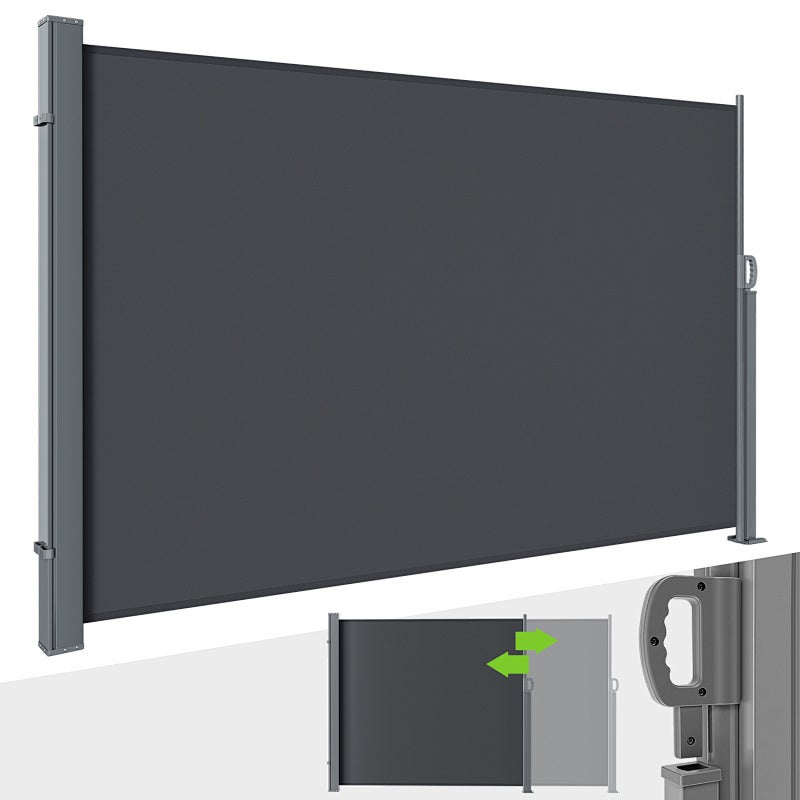 Biombo exterior retráctil 140 x 300 cm toldo lateral con funda protectora - toldo lateral vertical para proteger la intimidad - antracita