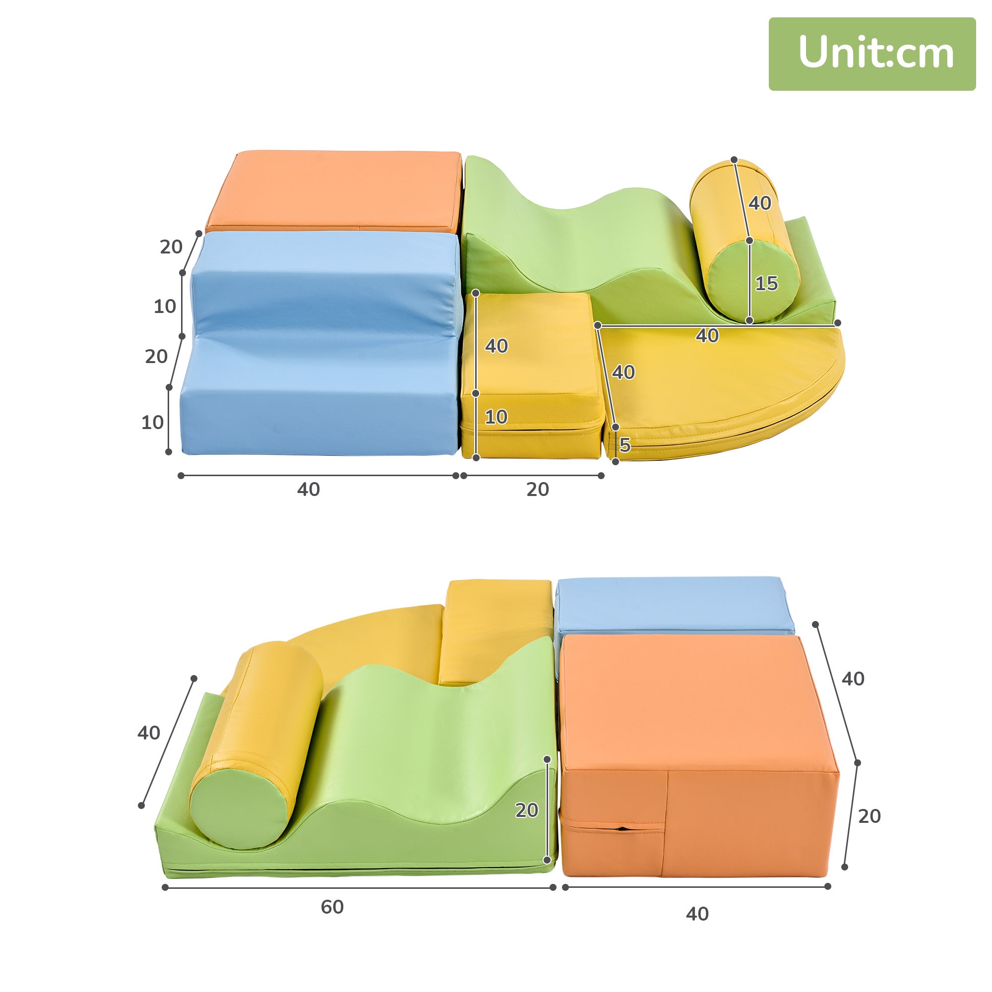 Ensemble de 6 grands blocs mous de construction pour enfants, jouet pour grimper, descendre en toboggan et ramper, en PU, multicolores. - 4